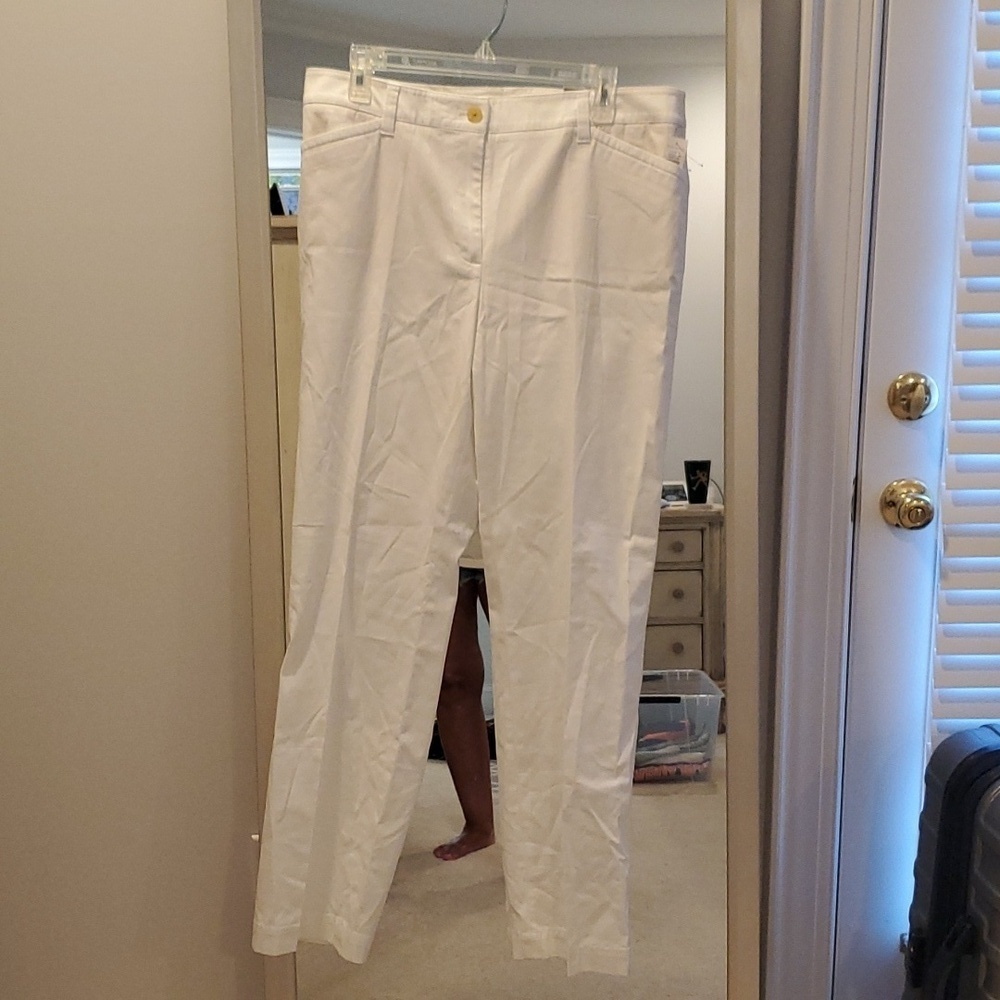 Talbots White Chino Size 12 Straight Leg Trouser Pants (#20)